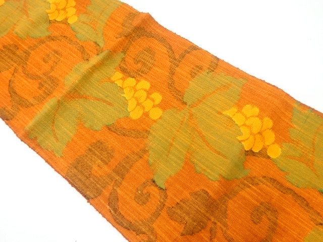 JAPANESE NAGOYA OBI / MAWATA TSUMUGI / WOVEN GRAPE ARABESQUE
